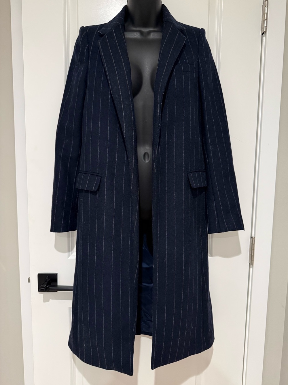 Zara Pinstriped Wool Blend Long Coat - Picture 2 of 9